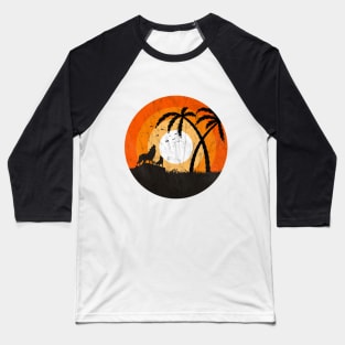 Howling Wolf Vintage Palm Tree Design Baseball T-Shirt